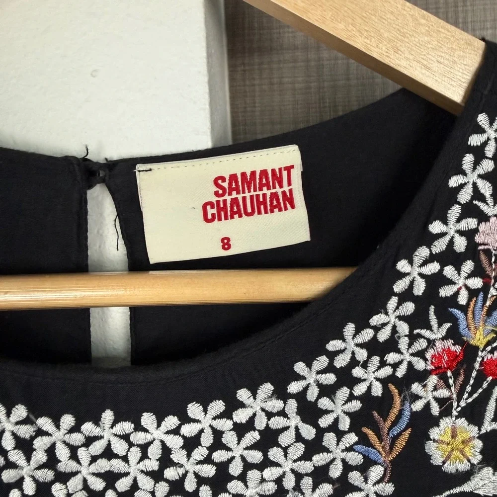 Anthropologie Samant Chauhan Black Jacaranda Tiered Maxi Dress Embroidered 8 - Picture 15 of 16